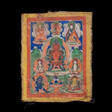Een thangka die Amitayus Boeddha afbeeldt - Distemper op
