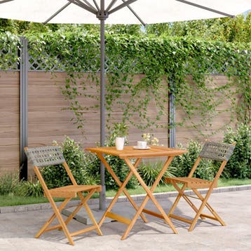 vidaXL 3-delige Bistroset poly rattan en massief hout grijs, Verzenden, Nieuw, Hardhout