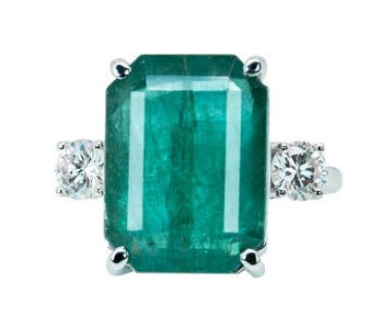 Ring - 14 karaat Witgoud, Groen (Zambia) - 10.66ct. tw., Nieuw