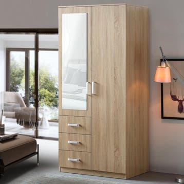 [en.casa] Kledingkast Bodolz 176x80x52 cm met 3 lades Sonoma, Verzenden, Nieuw