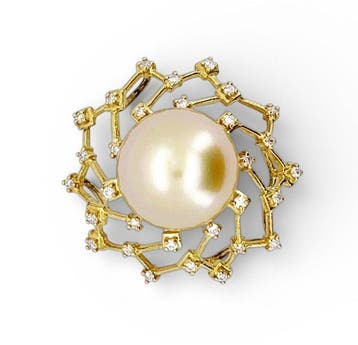 Hanger - 18 karaat Geel goud Parel - Diamant - South Sea
