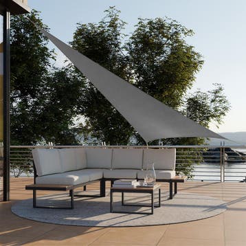 Driehoekig zonneluifel van polyethyleen, grijs - 3 x 3 x 3 m, Tuin en Terras, Zonneschermen, Verzenden, Nieuw