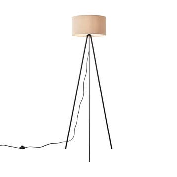 Moderne tripod vloerlamp taupe met velours kap - Luz, Verzenden, Nieuw, Metaal, Modern
