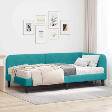 vidaXL Hoekbedframe Turquoise 100 x 200 cm Fluweel, Huis en Inrichting, Verzenden, Nieuw, Stof