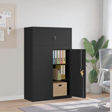 vidaXL Archiefkast 90x40x145 cm staal zwart, Verzenden, Nieuw