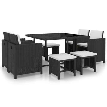 vidaXL 9-delige Tuinset met kussens poly rattan zwart, Meer dan 8 zitplaatsen, Nieuw, Tuinset, Verzenden