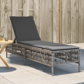 vidaXL Ligbed met kussen poly rattan grijs, Tuin en Terras, Verzenden, Nieuw