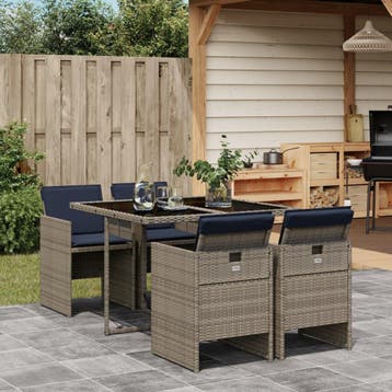 vidaXL 5-delige tuinset met kussens, grijs polyrotan, Verzenden, Nieuw, 4 zitplaatsen, Tuinset