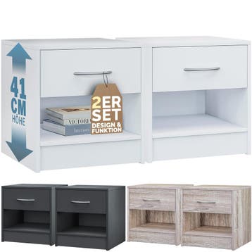 Nachtkastje Kiel set van 2 Wit 41x39x28cm (Voor in Huis), Huis en Inrichting, Verzenden, Nieuw