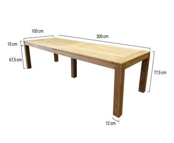 Krista dining tuintafel 300x100xH77,5 cm - poten 12 cm teak, Ophalen of Verzenden, Nieuw, Teakhout