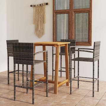 vidaXL 5-delige Tuinbarset grijs, Tuin en Terras, Verzenden, Nieuw, Hardhout, 4 zitplaatsen