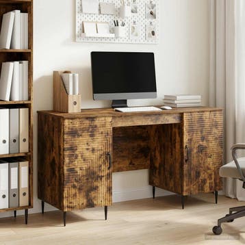 vidaXL Bureau Gerookt eiken 142,5 x 50 x 75 cm Bewerkt hout, Huis en Inrichting, Bureaus, Verzenden, Nieuw