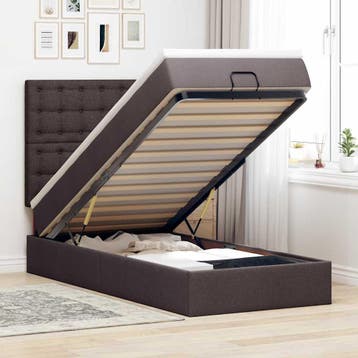 vidaXL Bed poef met matras en LEDs 90x200 cm stof, 90 cm, Eenpersoons, Bruin, Verzenden