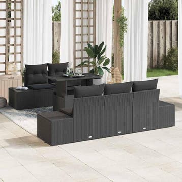 vidaXL Bankstel 6 st Zwart poly rattan, Verzenden, Nieuw, Rotan, 6 zitplaatsen