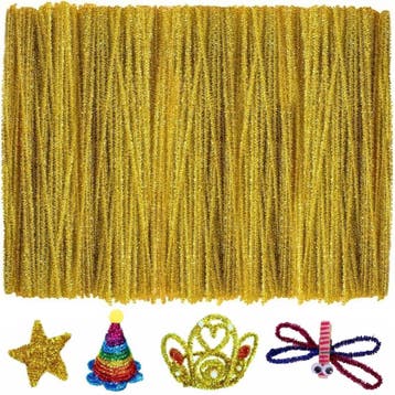 Goudkleurige Glitter Pijpenragers - Flexibel Chenilledraad, Verzenden, Nieuw