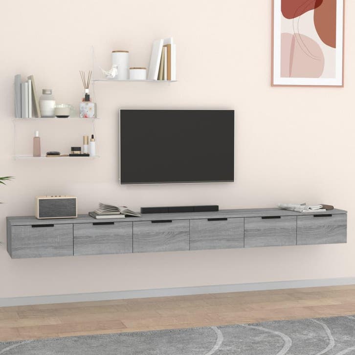 vidaXL Wandkasten 2 st 102x30x20 cm bewerkt hout grijs, Huis en Inrichting, Woonaccessoires | Wandplanken en Boekenplanken, Nieuw