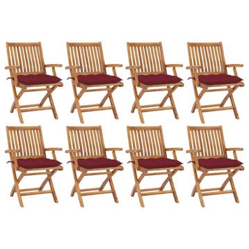 vidaXL Opklapbare stoelen met kussens, 8 stuks, massief, Verzenden, Nieuw, Hout