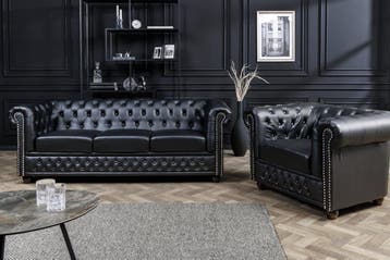 Design fauteuil CHESTERFIELD 110cm matzwart knoopstiksel, Ophalen of Verzenden, Nieuw