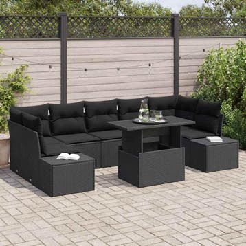 vidaXL Tuin Sofa Set 8 st Zwart Poly Rattan en Poedergecoat, Verzenden, Nieuw, Rotan, 8 zitplaatsen
