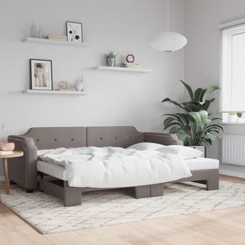 vidaXL Slaapbank met onderschuifbed 100x200 cm stof taupe, 100 cm, Eenpersoons, Verzenden, Nieuw