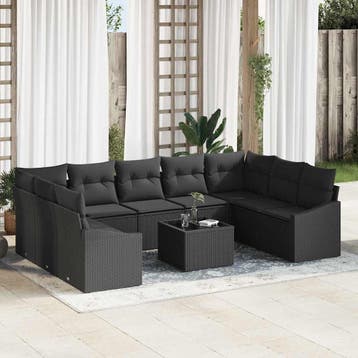vidaXL Tuinbankenset 9 st Zwart poly rattan, Verzenden, Nieuw, Meer dan 8 zitplaatsen