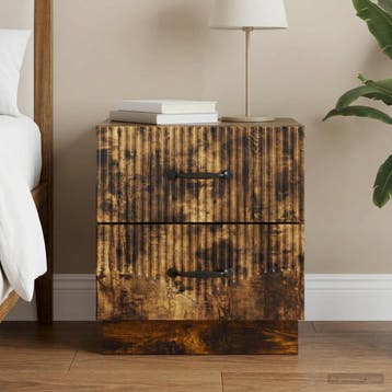 vidaXL Nachtkastje Gerookt eiken 43 x 34,5 x 44,5 cm Bewerkt, Minder dan 45 cm, Verzenden, Nieuw, Minder dan 55 cm