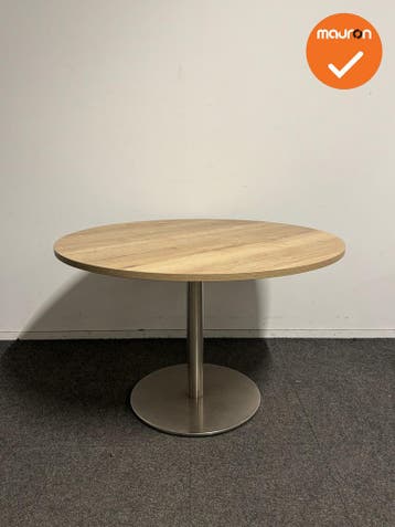 Ronde tafel - 120 cm - Trompetvoet in chroom - bladkleur naa, Vergader- of Presentatieruimte, Ophalen of Verzenden, Gebruikt, Tafel