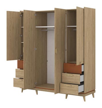 Kledingkast Skagen - Eiken - 4-Deurs met Lades, Huis en Inrichting, Verzenden, Nieuw, Met lade(s)