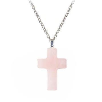 Fako Bijoux - Ketting - Kruisje - Rozenkwarts - Natuursteen, Verzenden, Nieuw