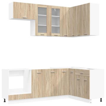 vidaXL Keuken Eenheid LYON 8 st Sonoma Eiken Bewerkt hout, Verzenden, Nieuw, Bruin