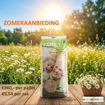 FAMILY PELLETS – 100% naaldhout | Zomerdeal 360,-, Huis en Inrichting, Ophalen of Verzenden, Nieuw, Hout, Pelletkachel