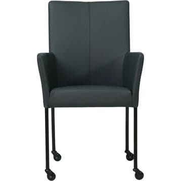 Leren eetkamerstoel Comfort met wieltjes en armleuning -, Blauw, Nieuw, Leer, Ophalen of Verzenden