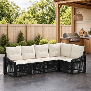 vidaXL Tuinbankenset 5 st Zwart poly rattan, Verzenden, Nieuw, 5 zitplaatsen