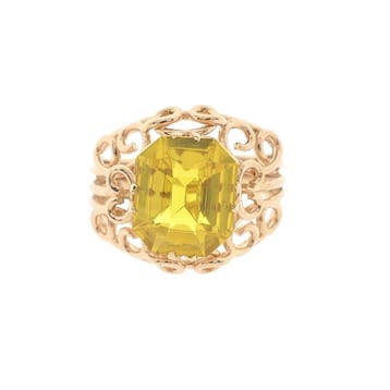 Vintage roségouden ring gezet met synthetische gele edels.., 18 tot 19, Gebruikt, Ophalen of Verzenden, Met edelsteen