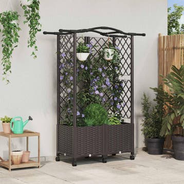 vidaXL Verhoogd Bed met Trellis en Dak Bruin 122 x 40 x 144, Verzenden, Nieuw, Minder dan 60 cm, 60 cm of meer