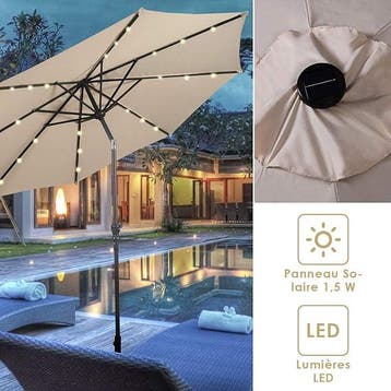 2dekans | Coast Parasol met LED verlichting - Ø270 cm -, Ophalen of Verzenden, Zo goed als nieuw