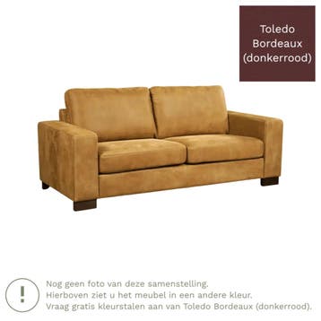 Leren bank Enjoy - 2,5 zits - Toledo Bordeaux (donkerrood), Nieuw, Ophalen of Verzenden, Rechte bank, Modern
