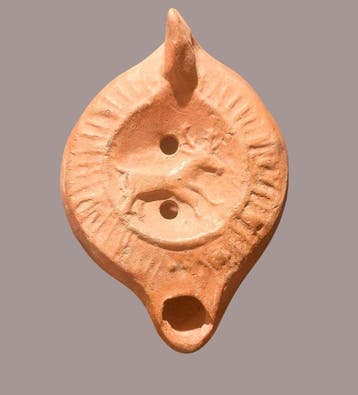 Oud-Romeins Terracotta-olielamp met herten Met Spaanse, Verzamelen