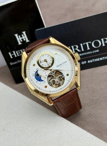 Heritor - Antoni Automatic Open Heart - Gold/Brown - Zonder, Nieuw