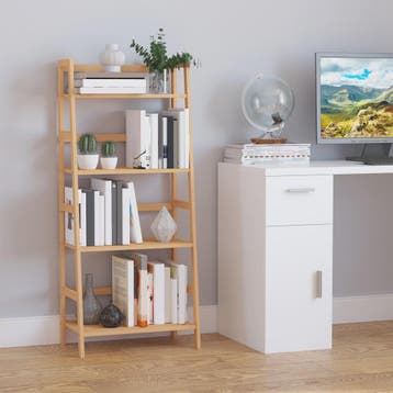 HOMCOM Bamboe Boekenkast 4 Niveaus - Stijlvolle Ladderplank, Verzenden, Nieuw