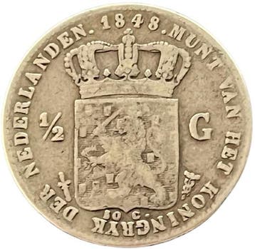 Nederlandse zilveren halve Gulden Willem II (diverse jaren), Verzenden, Koning Willem II, Losse munt, Zilver