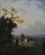 Nederlandse school (XIX) - Boslandschap met figuren, Antiek en Kunst