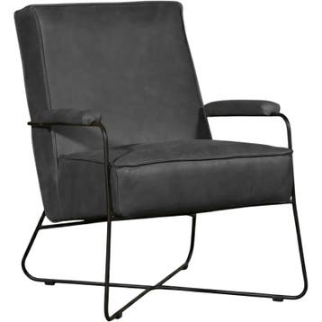 Set van 2 Leren fauteuils Hope - Vintage Grey (grijs), Nieuw, Ophalen of Verzenden, 50 tot 75 cm, Leer