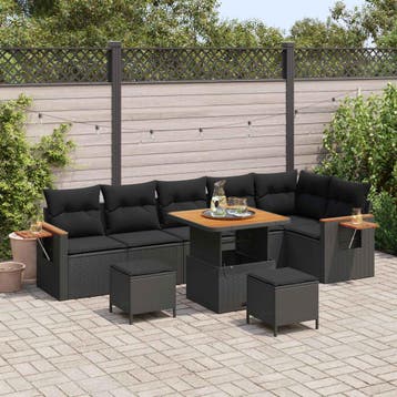 vidaXL Tuinbankenset met kussen 11 pcs Zwart poly rattan, Verzenden, Nieuw, Rotan, Meer dan 8 zitplaatsen
