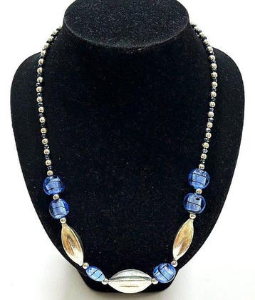 Vintage ketting van Murano-glas – Blauw en Zilver 925 - 58,5