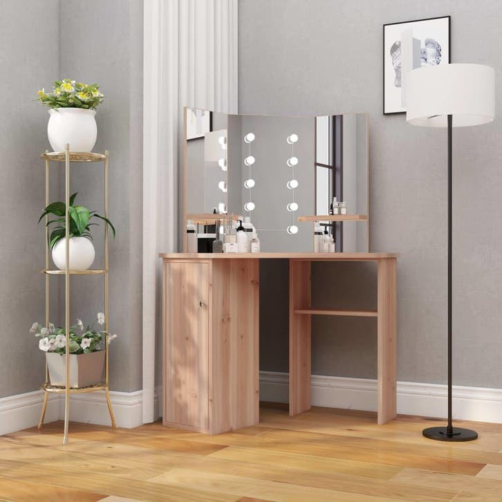 vidaXL Hoekkaptafel met LED 111x54x141,5 cm eikenkleurig, Huis en Inrichting, Tafels | Kaptafels, Nieuw, Verzenden