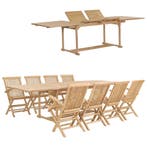vidaXL 9-delige Tuinset 180-280x100x75 cm massief teakhout, Verzenden, Nieuw, 8 zitplaatsen, Tuinset