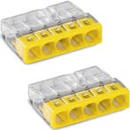WAGO - Lasklem - 5 Polig - 0.5-2.5mm2 - Geel - 2 Stuks, Doe-het-zelf en Verbouw, Elektra en Kabels, Ophalen of Verzenden, Nieuw