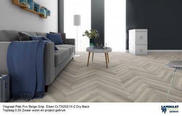 Visgraat Plak Pvc 4 X Kleur Dry-Back ACTIE prijs €16,95m2, Visgraat plak pvc vloeren project gebruik, 75 m² of meer, Grijs, Nieuw
