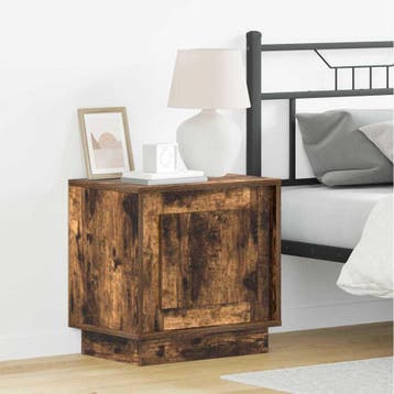 vidaXL Nachtkastje Gerookt eiken 44 x 34,5 x 45 cm Bewerkt, Minder dan 45 cm, Verzenden, Nieuw, Minder dan 55 cm